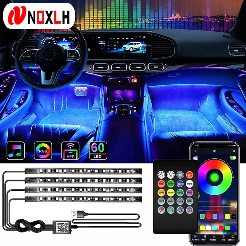 Neon LED Car Interior Ambient Light Kit - RGB Foot Strip with Remote & App Music Control