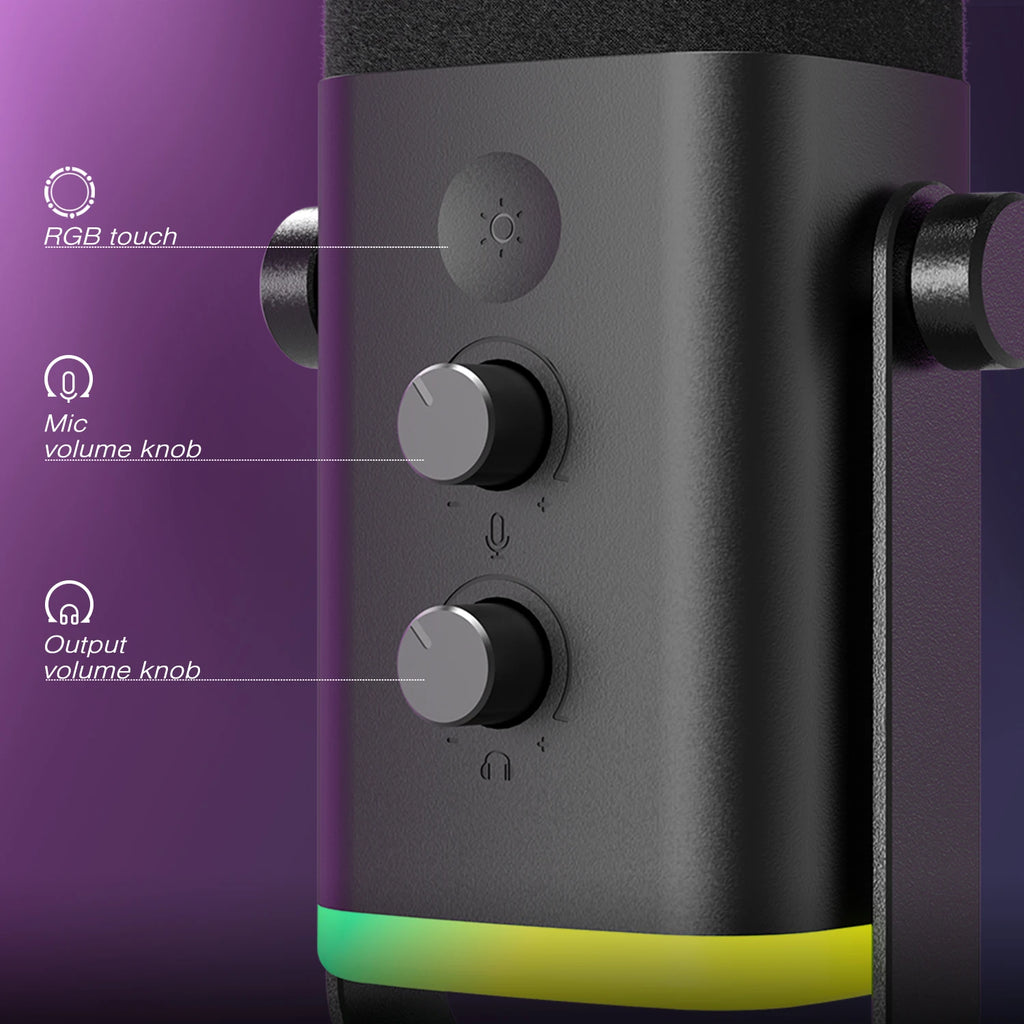 USB/XLR Dynamic Microphone with Touch Mute Button,Headphone Jack,I/O Controls,For PC PS5/4 Mixer,Gaming MIC Ampligame AM8