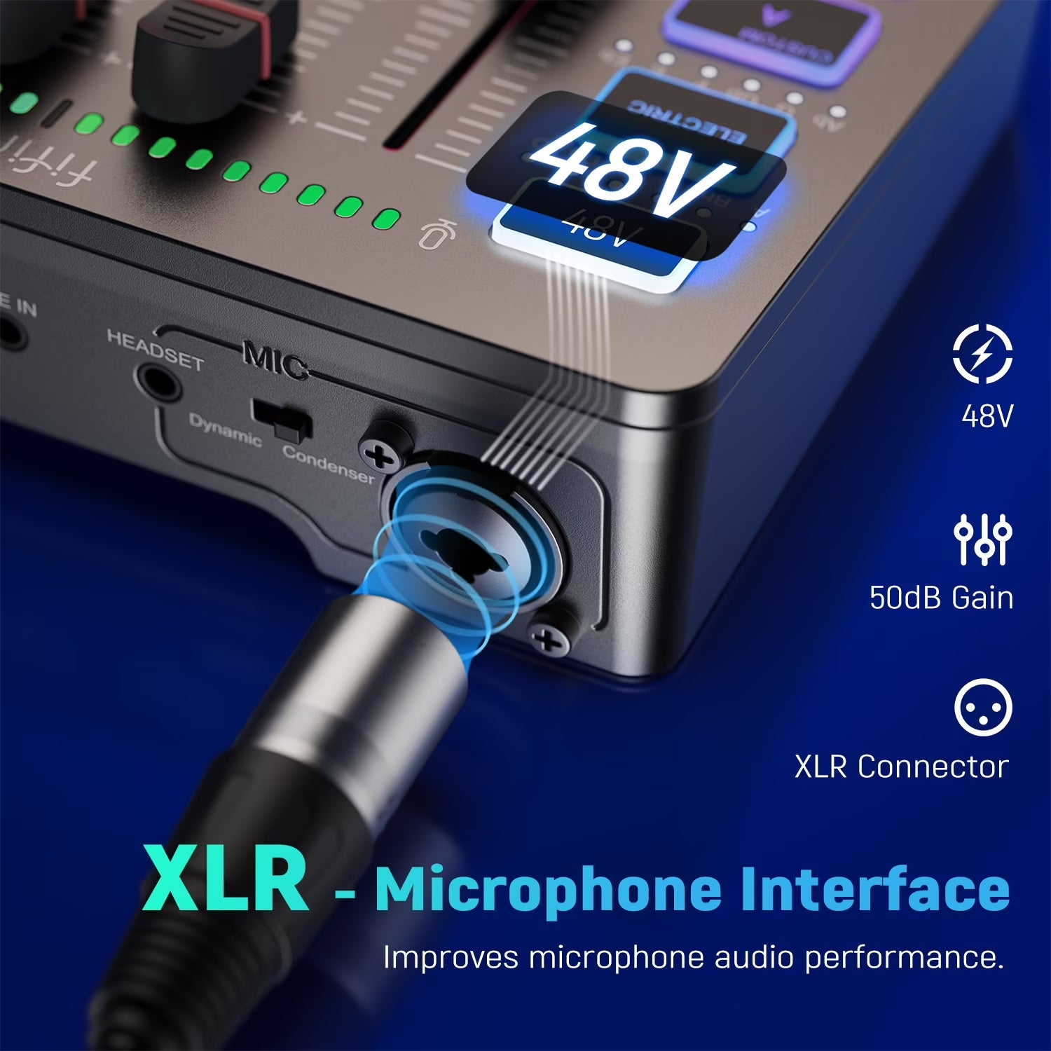 SC3 Gaming Audio Mixer, 4 Channels Audio Interface with Xlr/6.35Mm/3.5Mm Inputs, RGB Streaming Sound Card with Monitor, 48V Power, Mute Button SC3PLUS